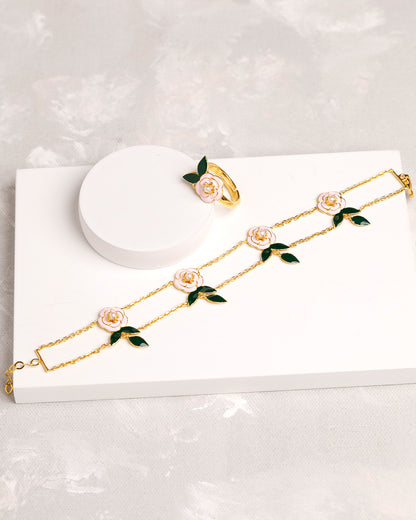 Dual Rosetta Leaf Bracelet with Ring (925 Silver)