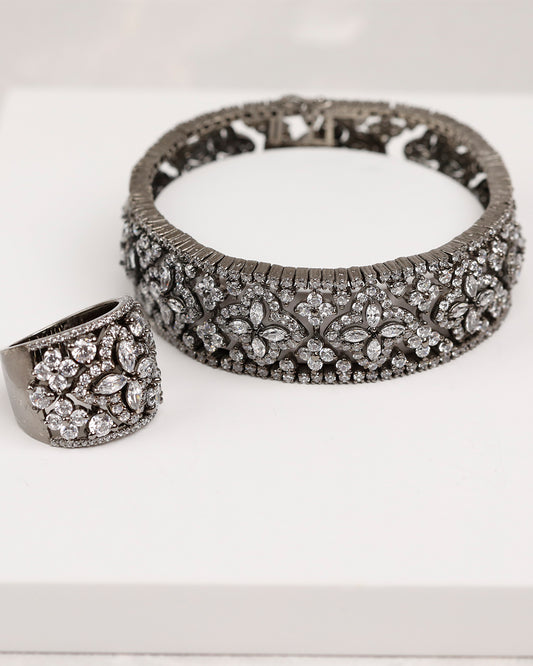 Victoria Black Glam Bracelet with Ring (925 Silver)