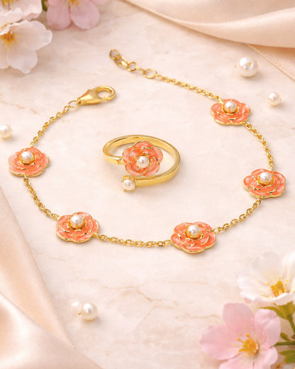 Rosetta Peach Bracelet with Ring (925 Silver)