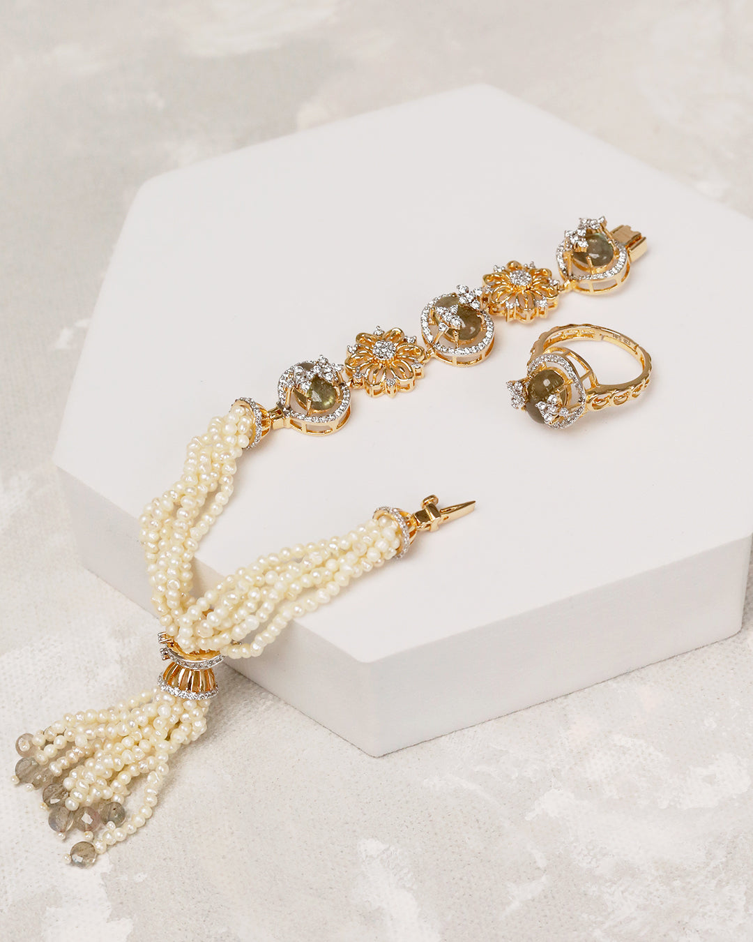 Nayab Moti Bracelet with Ring (925 Silver)