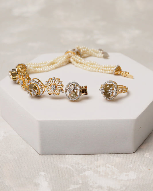 Nayab Moti Bracelet with Ring (925 Silver)