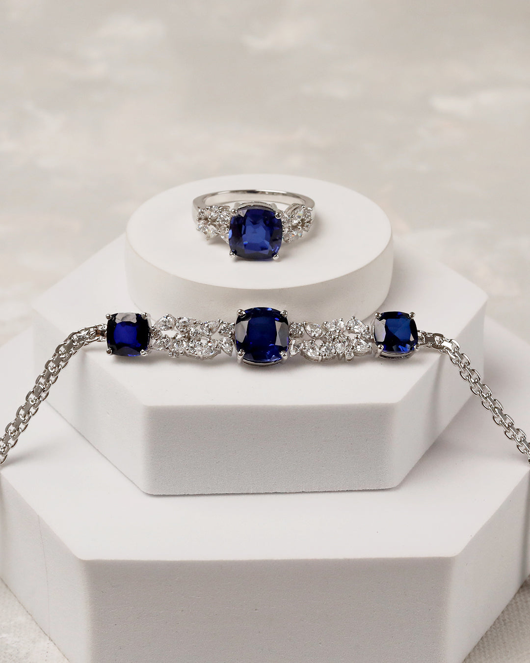 Neelam Cushion Radiance Bracelet with Ring (925 Silver)