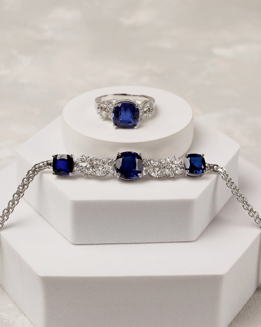 Neelam Cushion Radiance Bracelet with Ring (925 Silver)
