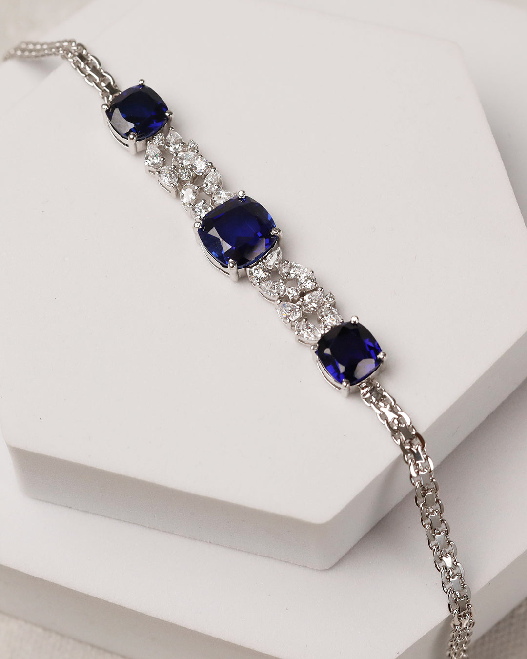 Neelam Cushion Radiance Bracelet with Ring (925 Silver)
