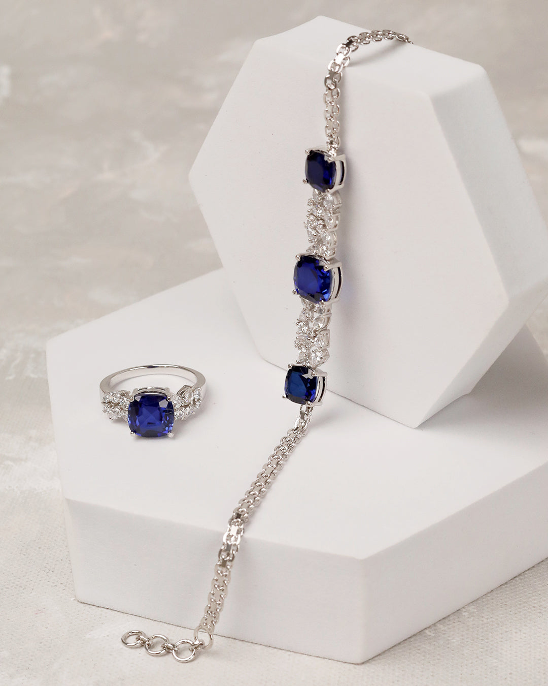 Neelam Cushion Radiance Bracelet with Ring (925 Silver)