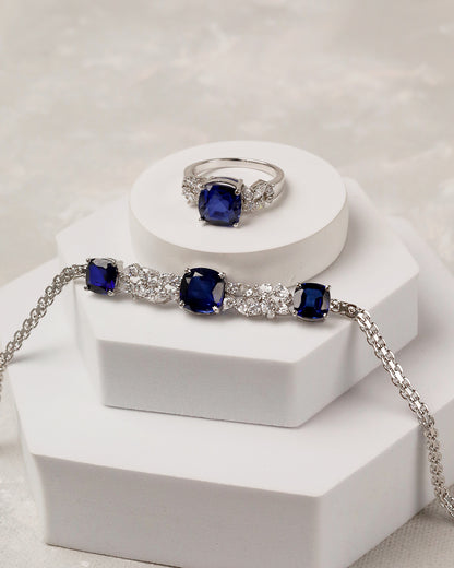 Neelam Cushion Radiance Bracelet with Ring (925 Silver)
