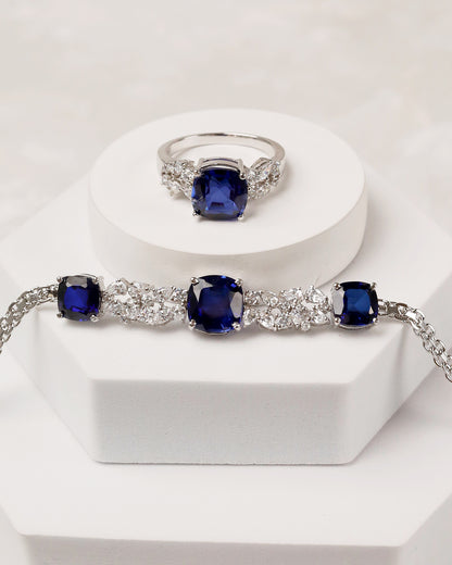 Neelam Cushion Radiance Bracelet with Ring (925 Silver)