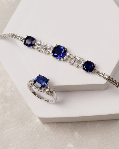 Neelam Cushion Radiance Bracelet with Ring (925 Silver)