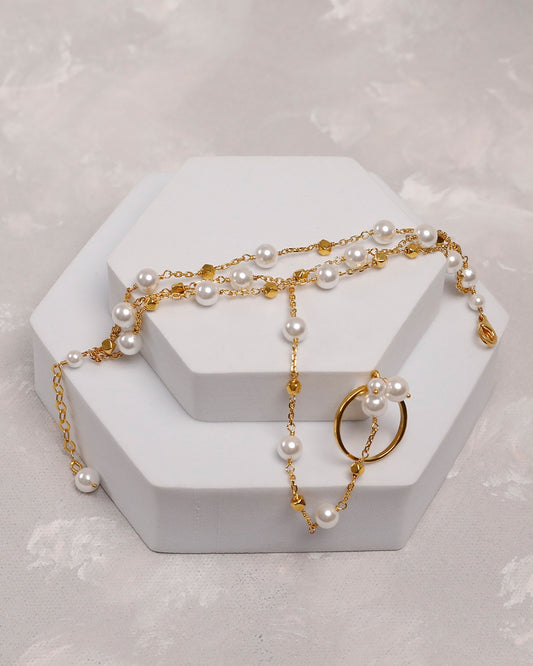 Trio Pearl Hand Chain Bracelet with Ring (925 Silver)