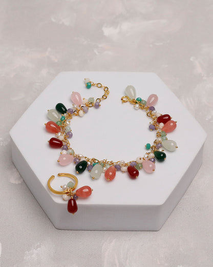Droplet Gem Bracelet with Ring (925 Silver)