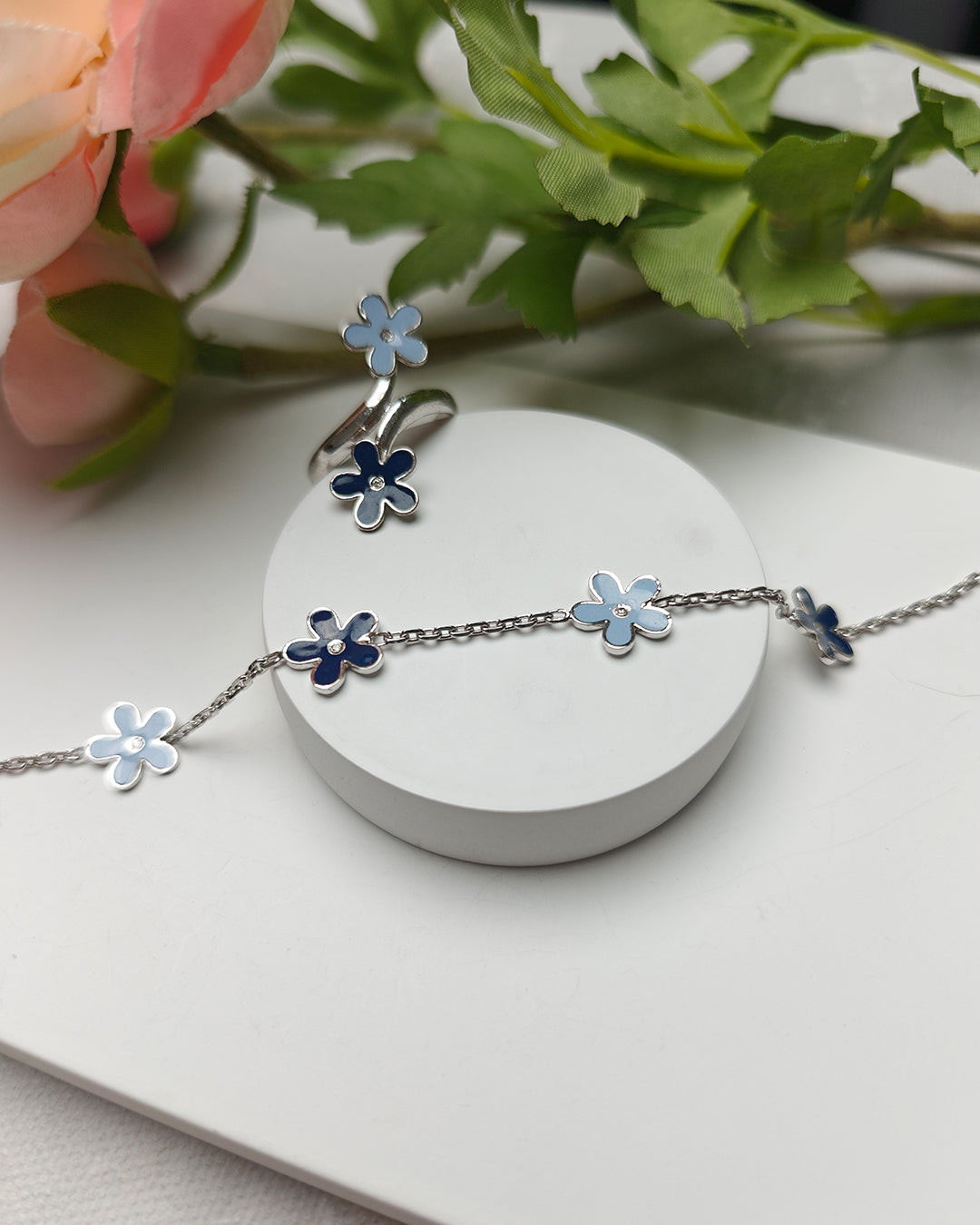 Daisy Demin Bracelet with Ring (925 Silver)