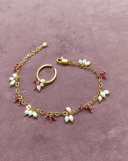 Rice Ruby Bracelet with Ring (925 Silver)