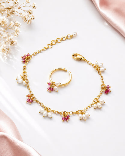 Rice Ruby Bracelet with Ring (925 Silver)