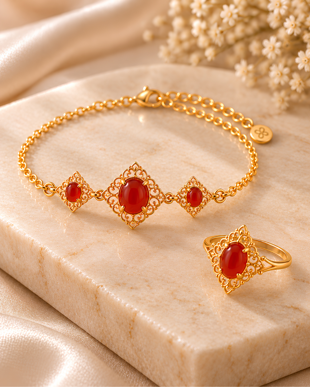 The Radiance Aqeeq Bracelet with Ring (925 Silver)