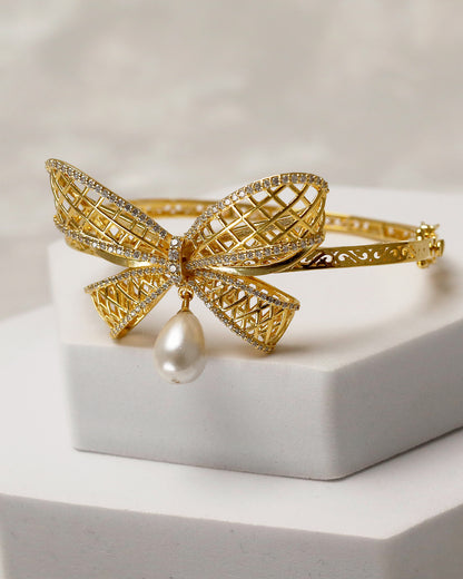 Pearl Bow Luxe Cuff & Ring Set – 925 Silver