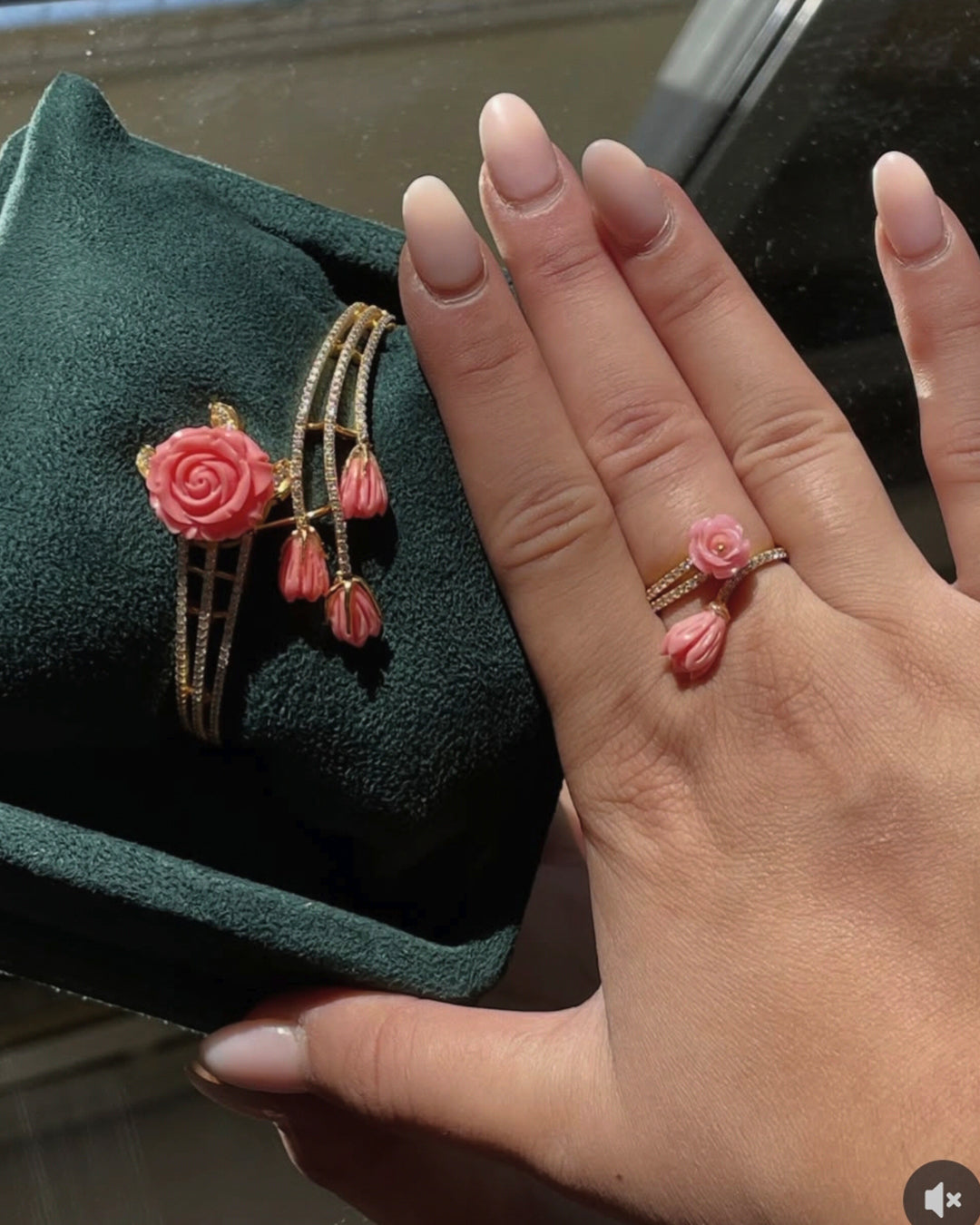 Coral Tulip Cuff & Ring Set – 925 Silver