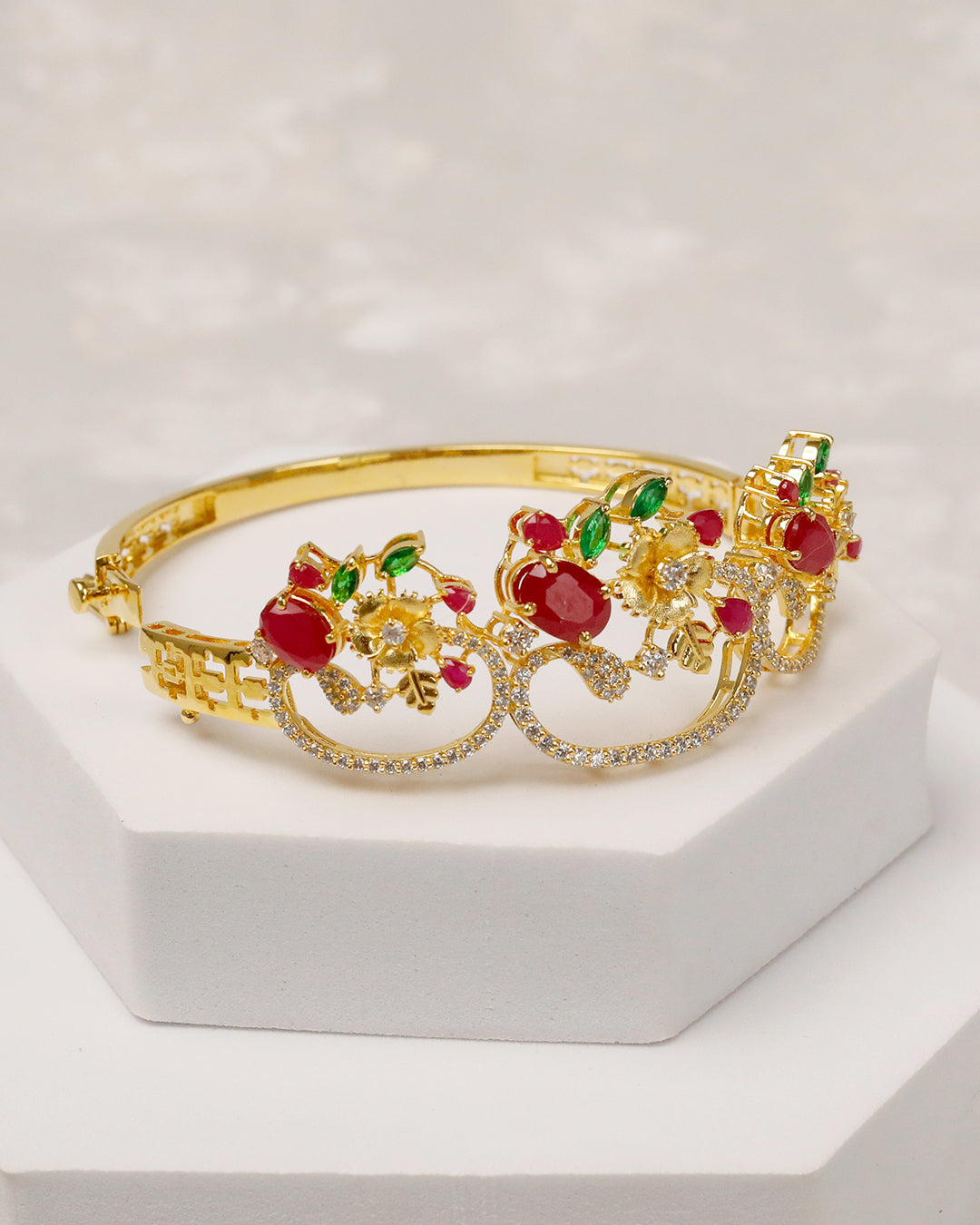 Ruby Garden Floral Cuff & Ring Set – 925 Silver