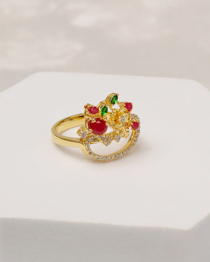 Ruby Garden Floral Cuff & Ring Set – 925 Silver