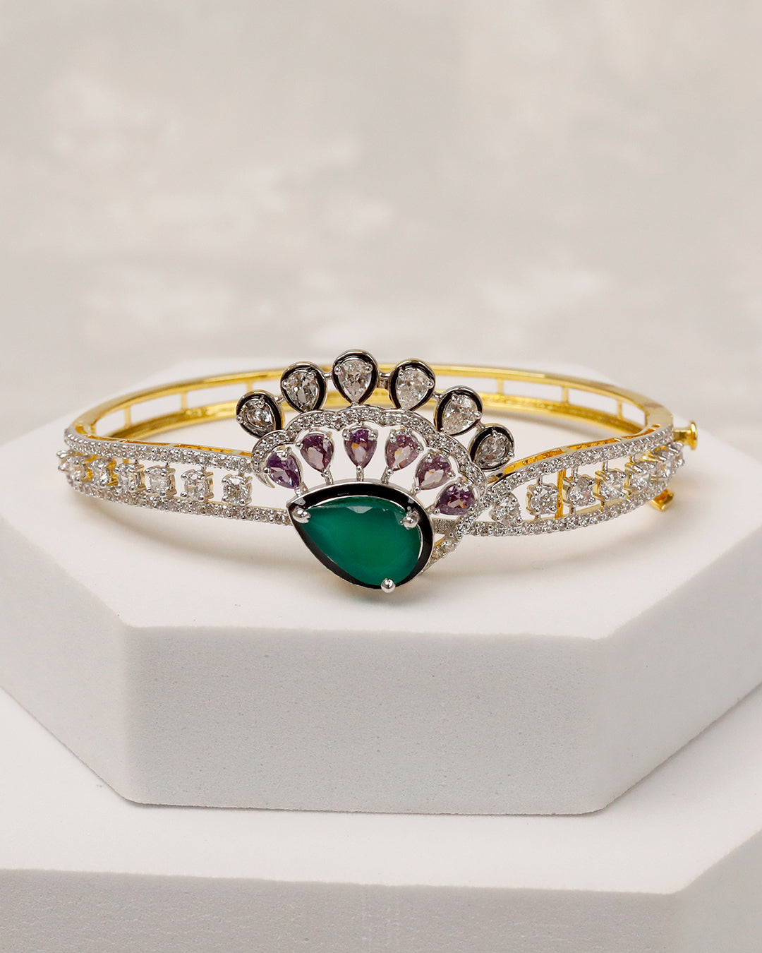 Zehra Emerald Bloom CZ Cuff & Ring Set – 925 Silver