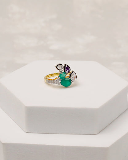 Zehra Emerald Bloom CZ Cuff & Ring Set – 925 Silver