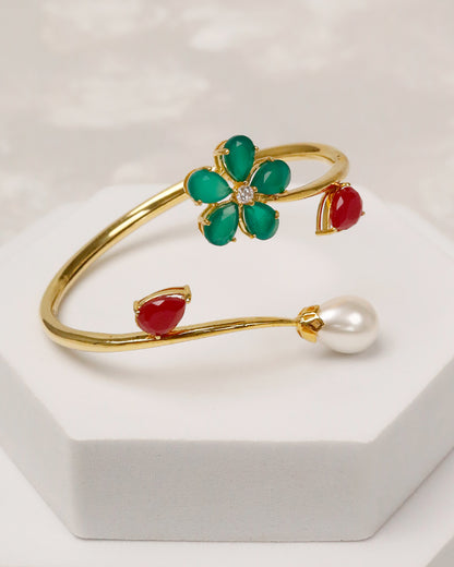 Daffodil Pearl Flexi Cuff & Ring Set – 925 Silver