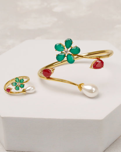Daffodil Pearl Flexi Cuff & Ring Set – 925 Silver