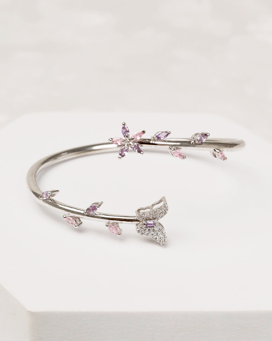 Pastel Butterfly CZ Flexi Cuff & Ring Set – 925 Silver