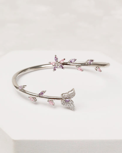Pastel Butterfly CZ Flexi Cuff & Ring Set – 925 Silver