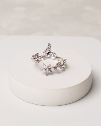 Pastel Butterfly CZ Flexi Cuff & Ring Set – 925 Silver