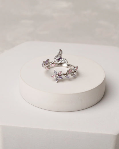 Pastel Butterfly CZ Flexi Cuff & Ring Set – 925 Silver