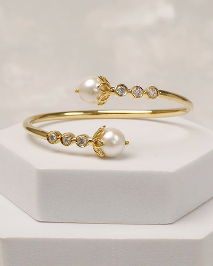 Pearl Line Open Cuff & Ring Set – 925 Silver