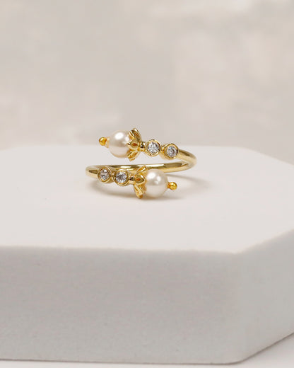 Pearl Line Open Cuff & Ring Set – 925 Silver