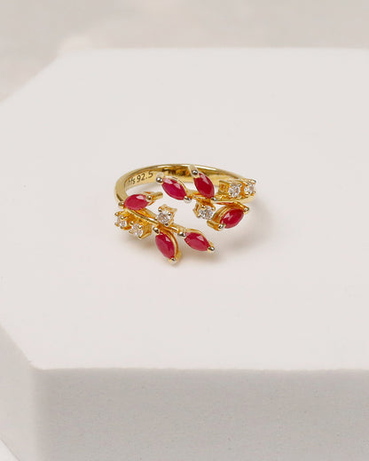 Ruby Marquise Open Cuff & Ring Set – 925 Silver