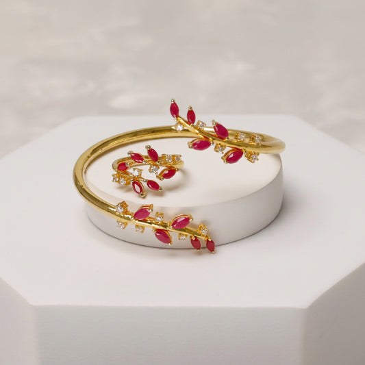 Ruby Marquise Open Cuff & Ring Set – 925 Silver