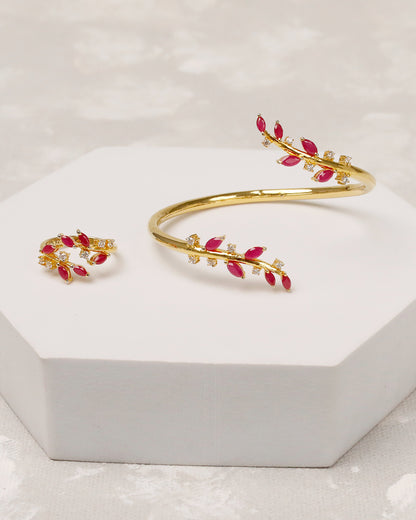 Ruby Marquise Open Cuff & Ring Set – 925 Silver
