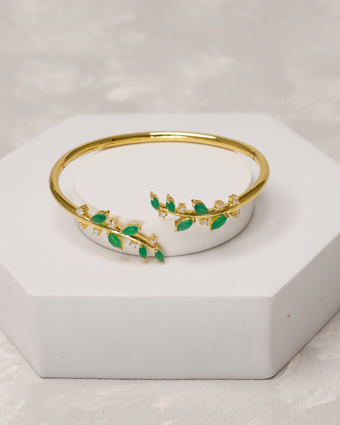 Green Marquise Open Cuff & Ring Set – 925 Silver