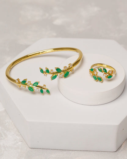 Green Marquise Open Cuff & Ring Set – 925 Silver