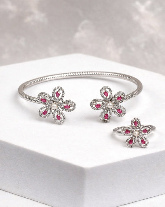 Ruby Bloom Open Cuff Bangle – 925 Silver