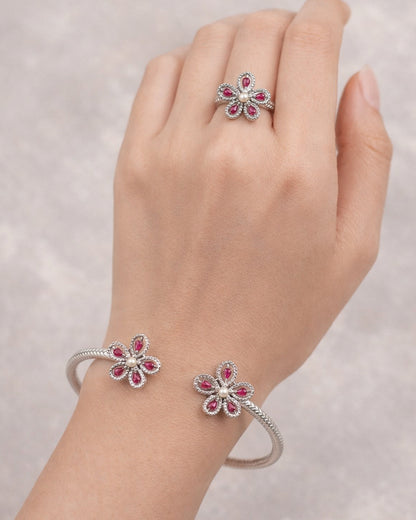 Ruby Bloom Open Cuff Bangle – 925 Silver