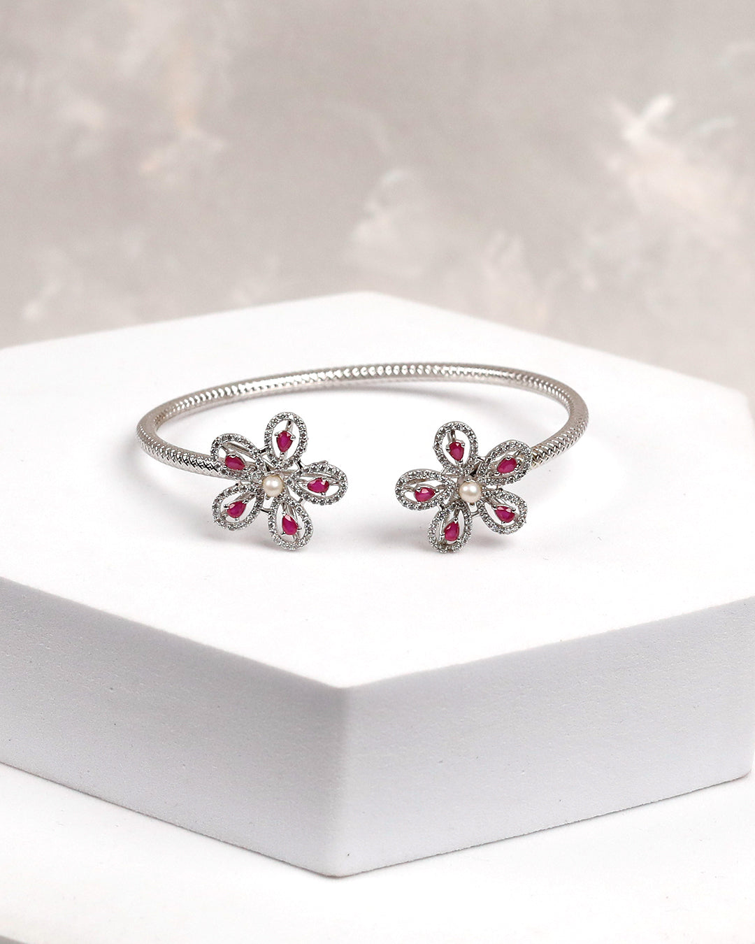 Ruby Bloom Open Cuff Bangle – 925 Silver