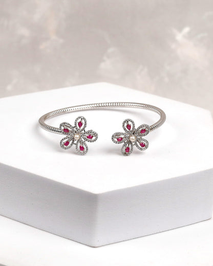 Ruby Bloom Open Cuff Bangle – 925 Silver