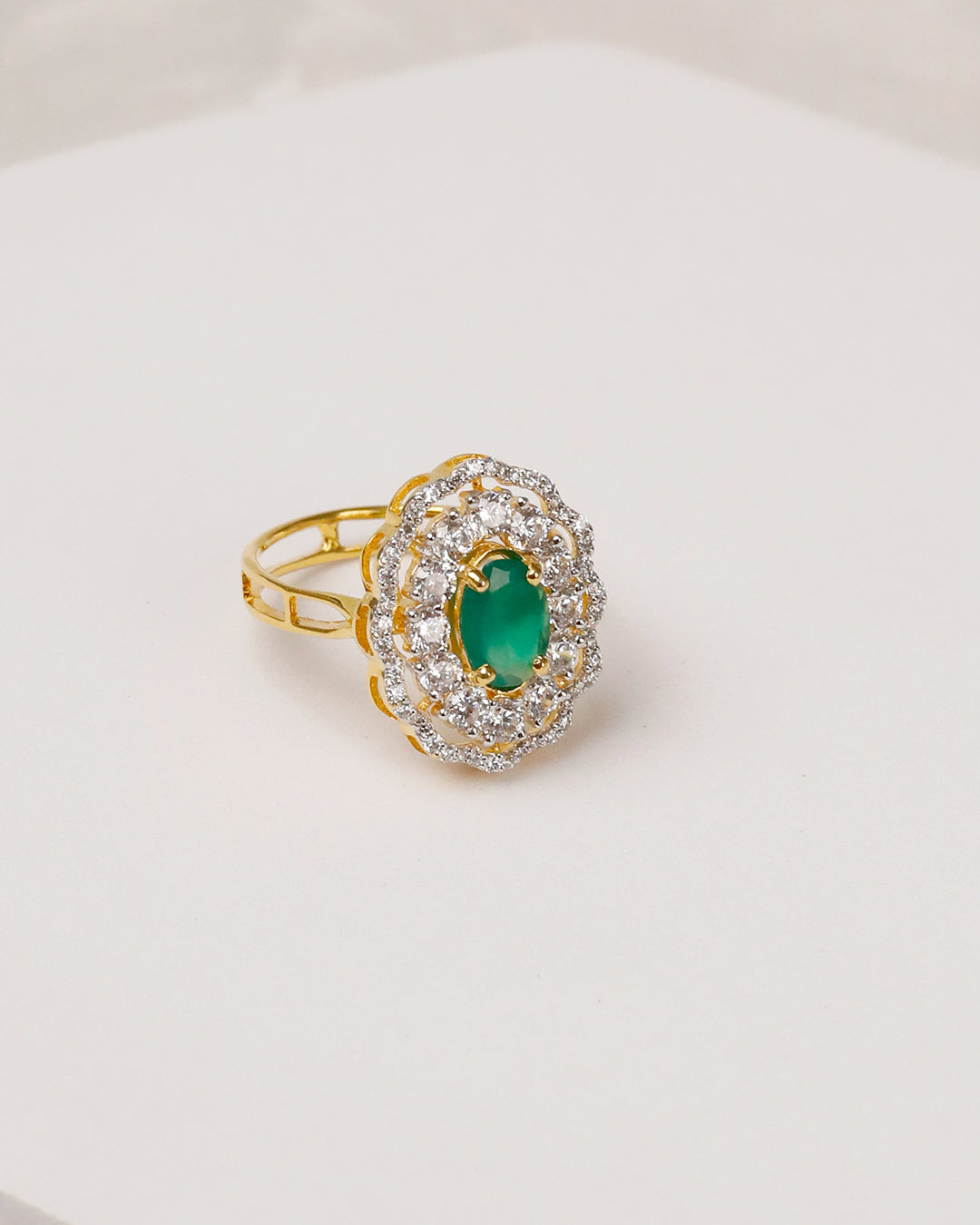 Scallop Green Open Cuff Bangle & Ring - 925 Silver