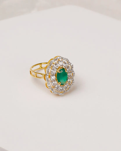Scallop Green Open Cuff Bangle & Ring - 925 Silver