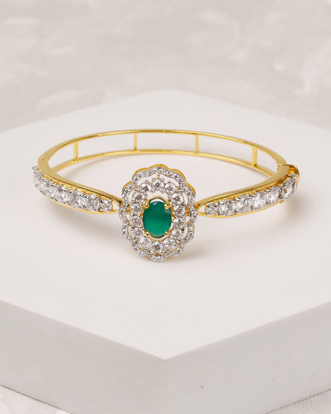 Scallop Green Open Cuff Bangle & Ring - 925 Silver