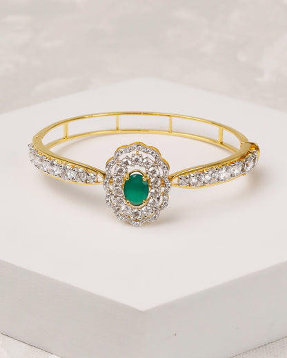 Scallop Green Open Cuff Bangle & Ring - 925 Silver