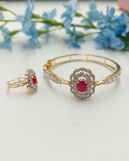Scallop Ruby Open Cuff Bangle & Ring - 925 Silver