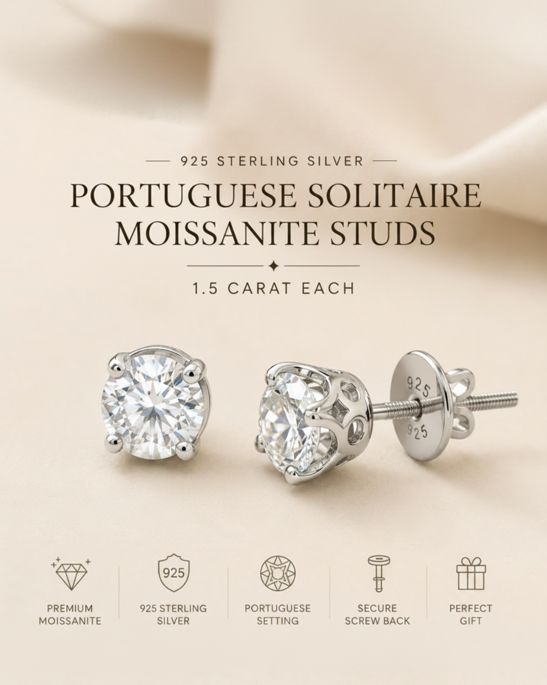 Classic Round Solitaire CZ Stud Earrings in 925 Silver