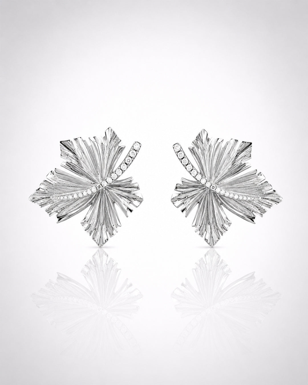 Crystal Starburst Bow Statement Stud Earrings – 925 Silver