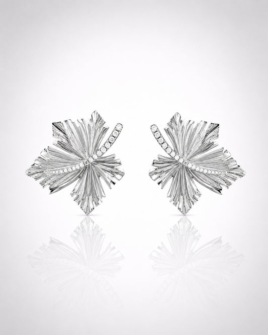 Crystal Starburst Bow Statement Stud Earrings – 925 Silver