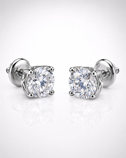 Classic Round Solitaire CZ Stud Earrings in 925 Silver